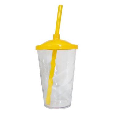 Imagem de 5 Twister Acrílico Cristal 400ml C/ Tampa E Canudo Colorido - M&ca. Pl