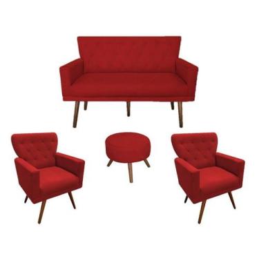 Imagem de Kit Namoradeira + 2 Poltronas Decorativa Aurora + Puff Redondo Suede V