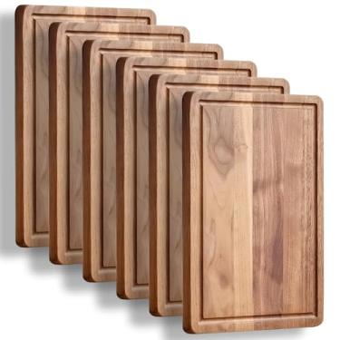 Imagem de Tábua de corte de madeira para cozinha, tábuas de corte reversíveis com ranhura de suco, tábua de cortar madeira para carne, frutas, legumes e queijo (madeira de acácia, 6)