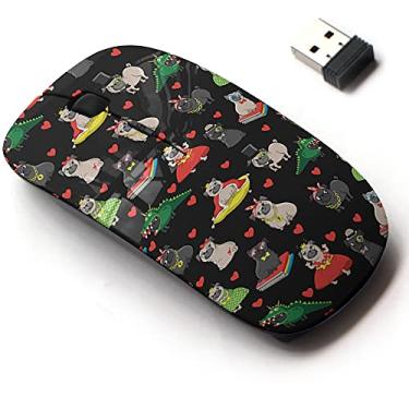Imagem de Mouse sem fio de 2,4 G com design de padrão fofo para todos os laptops e desktops com nano receptor - Pugs Princess Nerd King Dragon