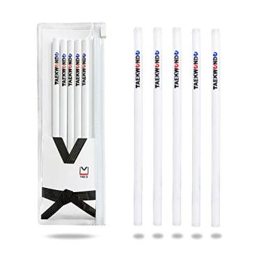 Imagem de Taekwondo Lápis de madeira HB Lápis de desenho de escritório com estojo de PVC transparente branco - Perfeito para desenhar, esboçar, escrever, arte - Ideia de presente para estudantes de artes marciais, 1 pacote de 5 lápis