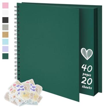 Imagem de Remowith Álbum de Fotos de Scrapbook Faça Você Mesmo de 8 X 8", Livro de Recortes de Papel Kraft Em Branco, 40 Páginas, Livro de Memórias para Família de Casamento, Verde Escuro