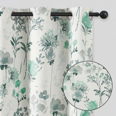 Imagem de Cortinas blackout de flor cinza 132 cm de comprimento, Spa azul escurecimento ambiente privacidade proteção painéis de cortina para quarto, economia de energia aquarela padrão floral tratamento de janela pacote com 2 132 cm L