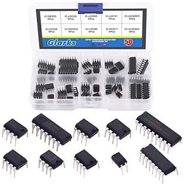 Imagem de Glarks 50Pcs 10 Types Integrated Circuit Chip IC Chips Assortment Kit, opamp, Single Precision Timer, pwm, Including LM324 LM358 LM386 LM393 UA741 NE5532 NE555 PC817 ULN2003 ULN2803