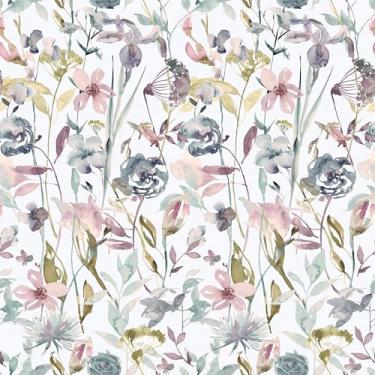 Imagem de EaseStick Papel de parede floral aquarela 45 cm x 406 cm mural de flores silvestres roxo vintage para quarto papel de parede botânico autoadesivo pré-colado Boho floral para armários