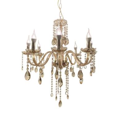 Imagem de Lustre De Cristal Luminária Luxuoso Ambar Com 8 Braços