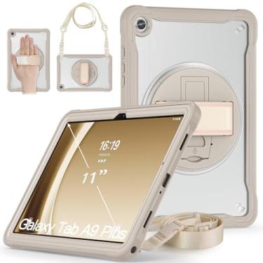 Imagem de Junfire Nova capa fina transparente para Galaxy Tab A9 Plus 11 polegadas 2023, capa rígida à prova de choque para Samsung Tab A9+ X210/X215/X216 com alça de mão e alça de ombro - cáqui