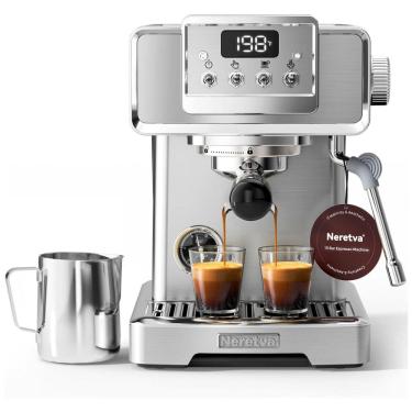 Imagem de Máquina de Café Expresso Profissional 15 Bar com Manômetro em Aço inoxidável, 110V 1450W, Neretva, Cinza