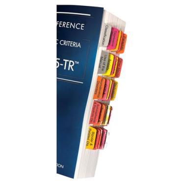 Imagem de Guias de referência de mesa Bova Books para critérios de diagnóstico do DSM-5-TR, laminadas, codificadas por cores e removíveis com cartão de alinhamento (livro não incluso)