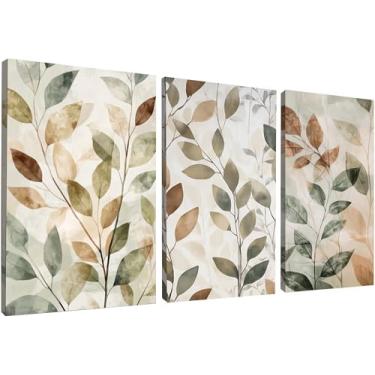 Imagem de Kit 3 Quadros Decorativos Canvas, 40x50cm, Folhas Verdes, Arte Para Quarto, Sala, Corredor