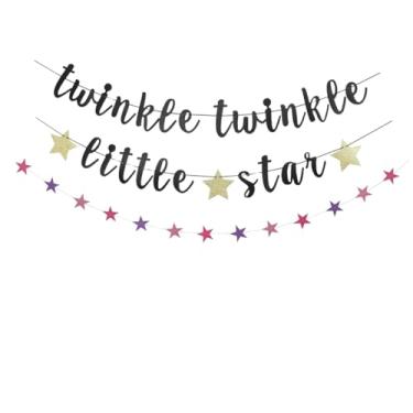 Imagem de Faixa Twinkle Twinkle Little Star, placa preta divertida para festa de aniversário, suprimentos de decoração de festa de chá de bebê