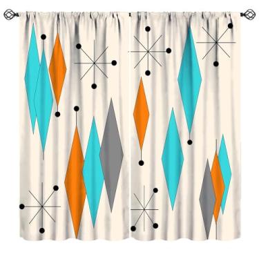 Imagem de Cortinas de meados do século, modernas formas atômicas geométricas de meados do século, laranja, cortinas blackout para janela, estilo retrô, estilo boêmio, para café, sala de estar, 160 x 160 cm