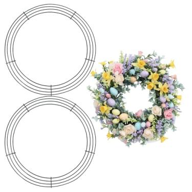 Imagem de Moldura de guirlanda de arame, pacote com 2 molduras em forma de guirlanda de metal de 35 cm, grandes anéis de guirlanda de arame redondo verde escuro para Dia de São Patrício, Páscoa, artesanato,