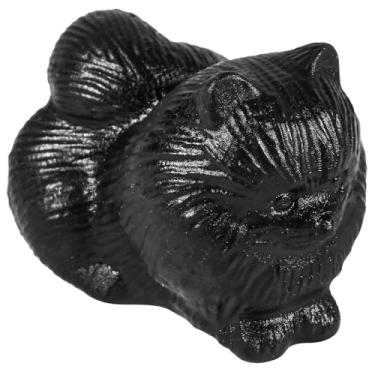 Imagem de Rockcloud Estatueta de gato de cristal obsidiana preta natural esculpida à mão estátua de gato da sorte sentado mini animais pedra de bolso para decoração de mesa de escritório em casa
