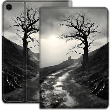 Imagem de Capa para Samsung Galaxy Tab A9 Plus 11 polegadas 2023, capa elegante e inteligente, suporte ajustável com hibernar e despertar automáticos, para tablet Galaxy Tab A9 Plus - paisagem preta e branca