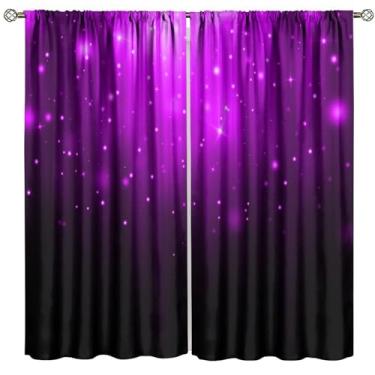 Imagem de Cortinas abstratas ombré, roxas e pretas, geométricas, ombré, padrão boêmio, design gradiente, moderno, estampa abstrata, quarto, sala de estar, bolso para varão, cortinas de janela, 2 painéis L 106 x