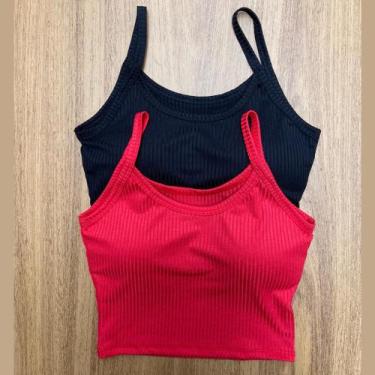 Imagem de Kit 2 Cropped Feminino com Bojo Top Alcinha - Mitti, Preto, Vermelho