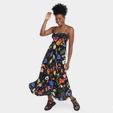 Imagem de Vestido Farm Alcinhas Buena Gente, Preto, P