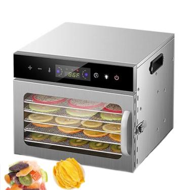 Imagem de Secador de desidratação de alimentos, 6 bandejas de aço inoxidável, secador de frutas comercial, controle de temperatura de 30-90℃, temporizador de 24 horas, para secar e desidratar alimentos