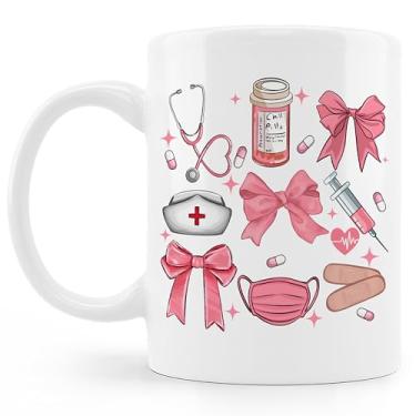 Imagem de BESERH Coquette Caneca de café de enfermeira com laço rosa, presentes de agradecimento de enfermeira, presentes de dia de enfermagem semanas, suprimentos de enfermagem, caneca de café de cerâmica 325