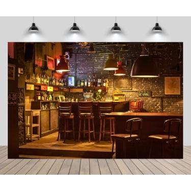 Imagem de CHNYWORK 2,1 m x 1,5 m de fundo vintage bar restaurante café bar balcão pub foto de fundo garrafas de vinho álcool bebidas alcoólicas papel de parede para decoração de festa tema bar adereços de