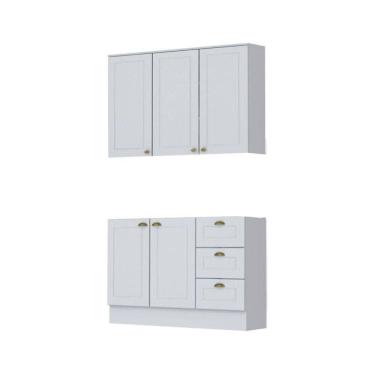 Imagem de Cozinha Modulada 2 Peças 5 Portas 3 Gavetas Henn Americana Branco