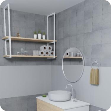 Imagem de Nicho Branco Prateleira Suspensa Teto Banheiro Madeira 60cm