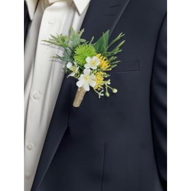 Imagem de YSUCAU Boutonnieres verdes com alfinetes para homens casamento noivo e padrinho plantas suculentas flor na lapela para outono rústico vintage casamento baile conjunto de 10