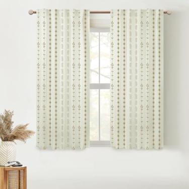 Imagem de Lino Rosa Cortinas de cozinha de 113 cm de comprimento, estilo Farmhouse Boho 70% blackout cortinas de janela curta 113 cm de comprimento para quarto e banheiro