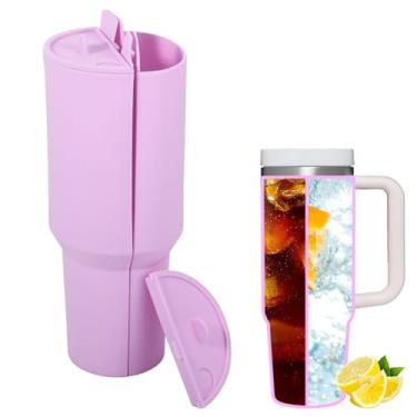 Imagem de Separador de bebidas roxo 2 em 1 para Stanley Cup, inserção de divisor de silicone para divisor de copos Stanley 1,134 g, inserção dividida compatível com acessórios Stanley Cup, forro reutilizável
