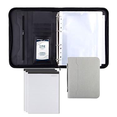 Imagem de A4 Portfolio Case pasta pasta organizador pasta zíper caderno negócios bloco de escrita negócios para entrevista conferência apresentação PU couro PU