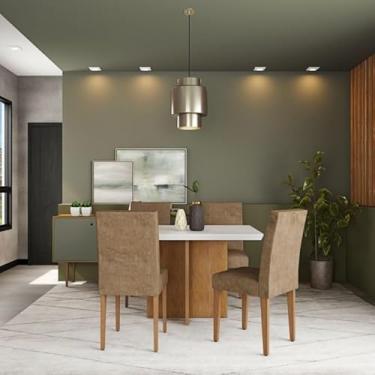 Imagem de Conjunto de Mesa de Jantar Cancún I com Tampo de Vidro Off White e 4 Cadeiras Grécia Suede Chocolate