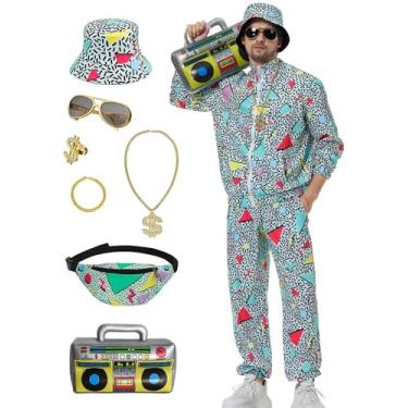 Imagem de Deaboat Roupa masculina retrô dos anos 80 e 90, fantasia de Halloween, hip hop, roupa esportiva, 9 peças, Verde-9 peças/conjunto, XX-Large