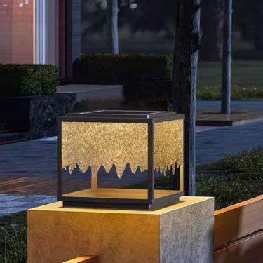 Imagem de CUTPOIY Tampas de poste solares à prova d'água luzes de coluna de pátio luzes externas alimentadas por energia solar LED deck luzes de alumínio paisagem varanda pilar lâmpadas para cocô, 25 cm