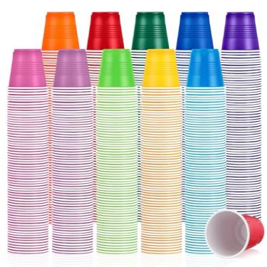 Imagem de Eaasty Pacote com 500 copos de plástico de 85 g, copos de banheiro descartáveis a granel, copos de plástico coloridos, copos de plástico coloridos para festa de aniversário, Halloween, Natal, 10 cores