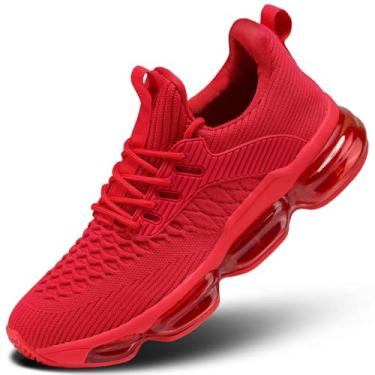 Imagem de Socviis Tênis masculino sem cadarço com almofada de ar, tênis casual, caminhada, atlético, basquete, zapatillas, Vermelho, 41