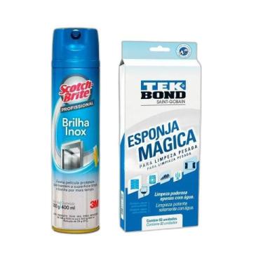 Imagem de Kit Limpeza Pesada Brilha Inox 3 Esponja Mágicas - So Produto