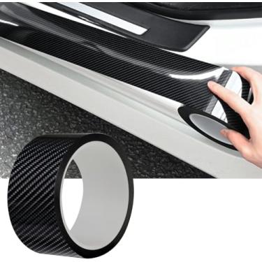 Imagem de Protetores de borda de porta de carro em fibra de carbono, vinil preto brilhante 5D protetor de peitoril para entrada automotiva, tiras autoadesivas universais, anticolisão (7,9 cm x 82,8 m)