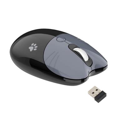 Imagem de Mouse Sem Fio, BT5.1 2,4 GHz Dual Mode Portátil Bonito Formato de Gato Mouse de Computador, Clique Silencioso Ajustável DPI Auto Sleep Fashion Mouse Portátil para Meninas (Preto