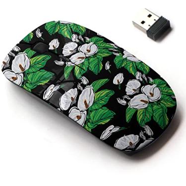 Imagem de Mouse sem fio de 2,4 G com design de padrão fofo para todos os laptops e desktops com nano receptor - elegantes flores Calla