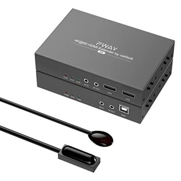 Imagem de PWAY Extensor USB HT129H 4K HDMI KVM, vídeo de 100 m sobre um único cabo Ethernet Cat5e/6/7, adaptador de vídeo UHD 4K a 60Hz com saída de loop, IR, TGR, compatível com teclado e mouse USB