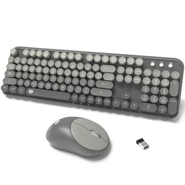 Imagem de Combo de teclado e mouse sem fio, teclado retrô sem fio de 2,4 GHz, teclas redondas, modo de hibernação, mouse fofo para computador, computador, laptop, Windows, PC