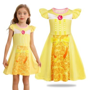 Imagem de Sukyfecde Vestido de princesa para meninas, fantasias de princesa, vestidos de cosplay, festas de aniversário, roupas de Halloween, roupas de Natal 7-8, tamanho 8 (amarelo)