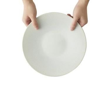 Imagem de Prato de cerâmica estilo nórdico, talheres de mesa listrados simples sob o esmalte - prato plano de 25,4 cm - branco