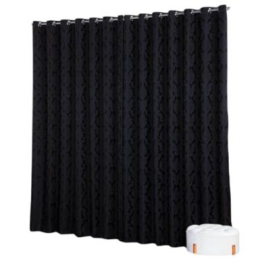 Imagem de Cortina Jacquard Tecido Grosso com Desenho 3,00M x 2,70M para Porta Sala ou Quarto Liso (PRETO)