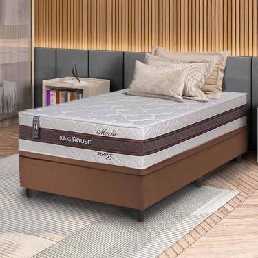 Imagem de Conjunto Box Baú Marrom Mali Bege Molas Ensacadas Solteiro 96x203x77 - King House