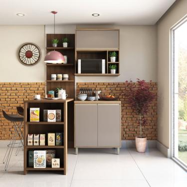 Imagem de Cozinha Compacta 4 Peças com Bancada Gourmet 4 Portas MDF 150cm Amadeirado Vanilla Graf...