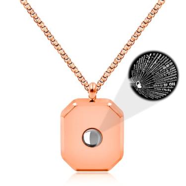 Imagem de Oneress Colar de projeção de 100 idiomas, pingente de amor criativo, presente romântico para namorada, pingente de moda com micro lentes, joias românticas para casais YA5222, gift box projection