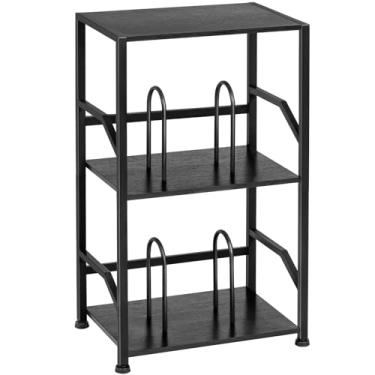Imagem de LOAKEKEL Suporte para toca-discos com armazenamento de vinil, mesa de canto de 3 níveis com prateleira, suporte alto para toca-discos com divisórias removíveis comporta até 200 álbuns para sala de