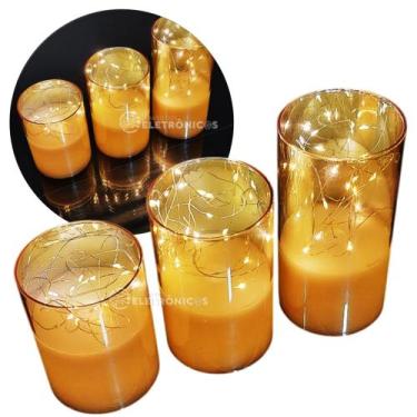 Imagem de Kit de Velas LED Decorativas em Vidro Champanhe Atmosfera Vintage e Ac
